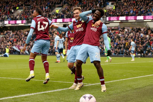 David Datro Fofana, right, was on target again for Burnley (Barrington Coombs/PA)