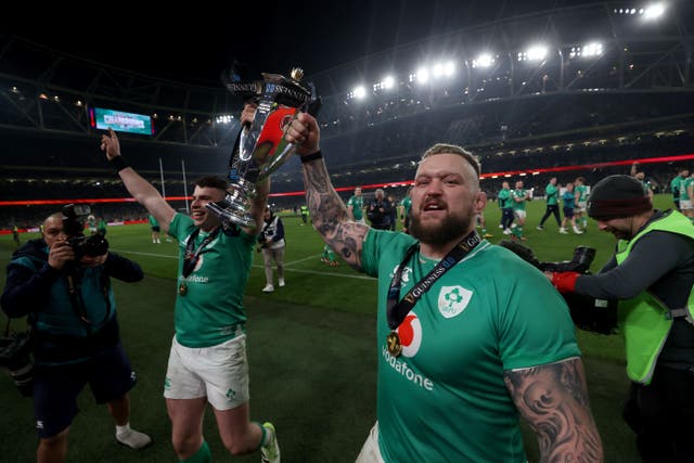 Ireland celebrate winning the Six Nations title (Liam McBurney/PA)