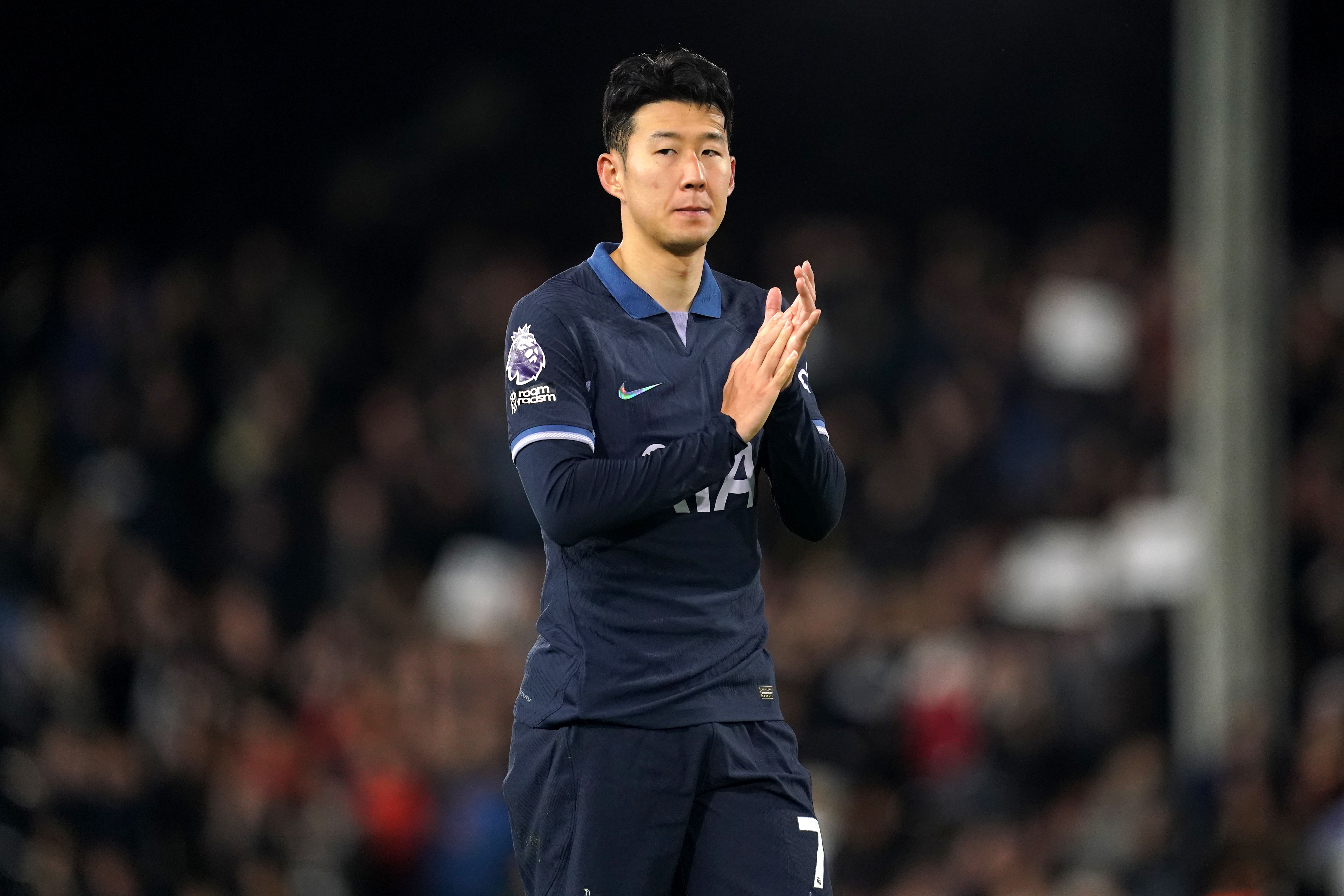 Son Heung-min applauds the Tottenham fans after a 3-0 loss at Fulham (Adam Davy/PA)