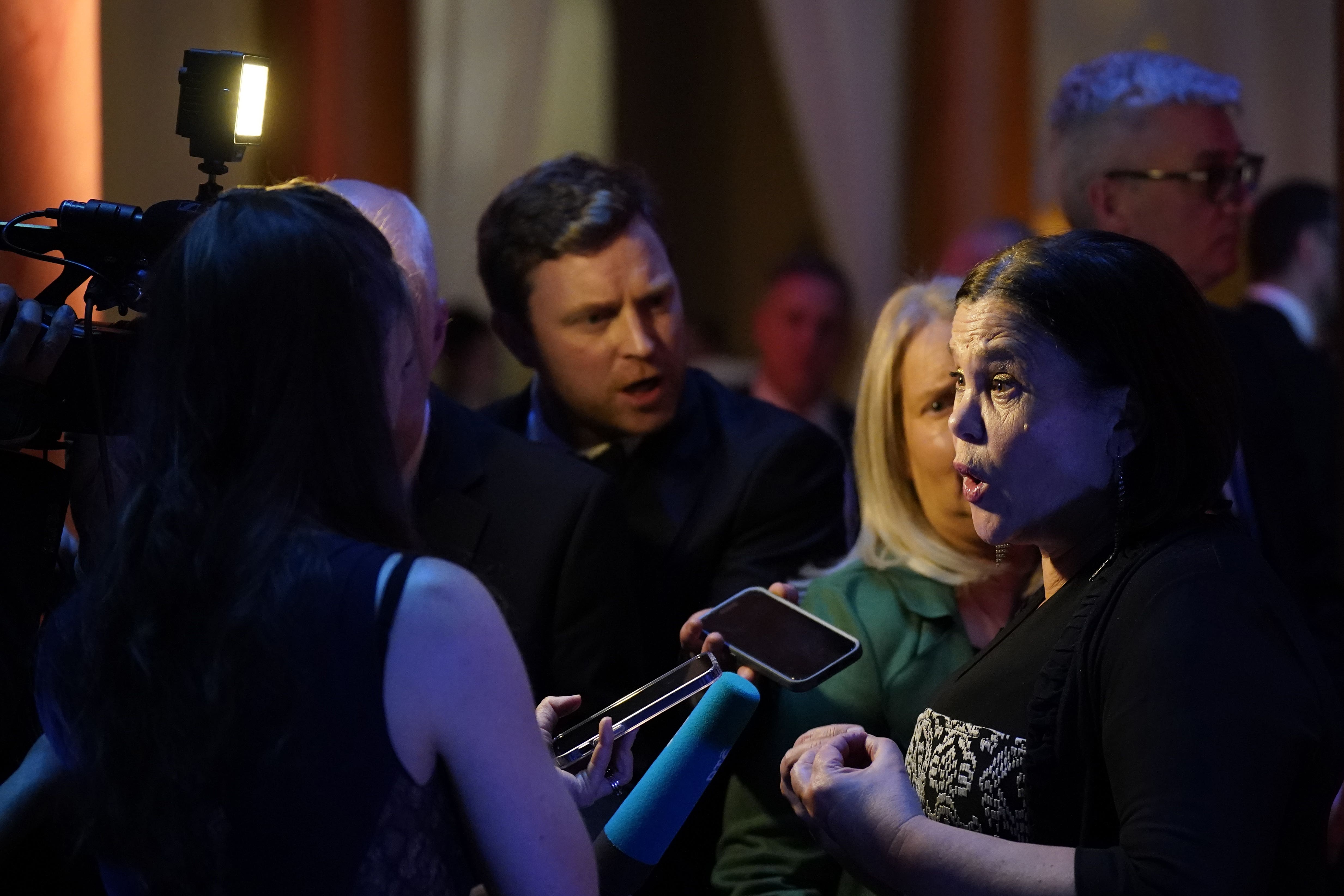 Sinn Fein Leader Mary Lou McDonald speaking to the media at the Ireland Funds 32nd National Gala, at the National Building Museum in Washington, DC (Niall Carson/PA)