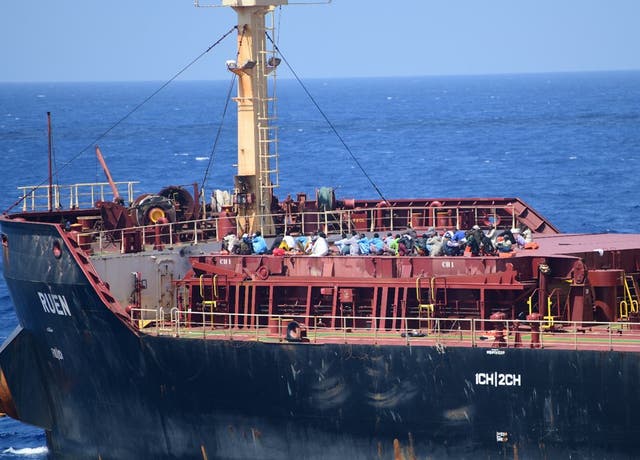 <p>Indian navy saves 17 crew members of MV Ruen from Somali pirates</p>