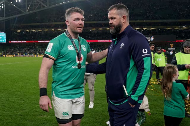 Ireland captain Peter O’Mahony and head coach Andy Farrell (Brian Lawless/PA)