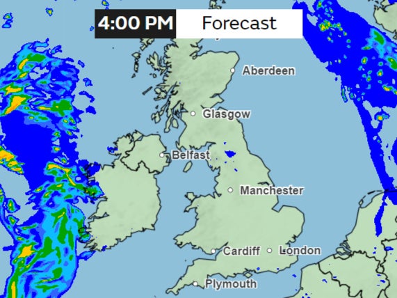 Maps show skies clearing through the day before heavier rain arrives late in the evening