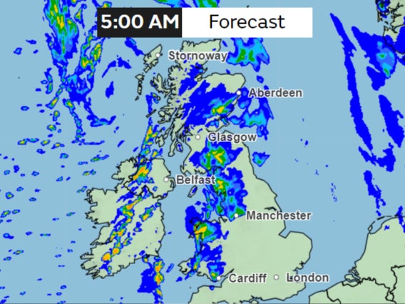 Met Office forecast shows rain on Tuesday morning which will gradually weaken