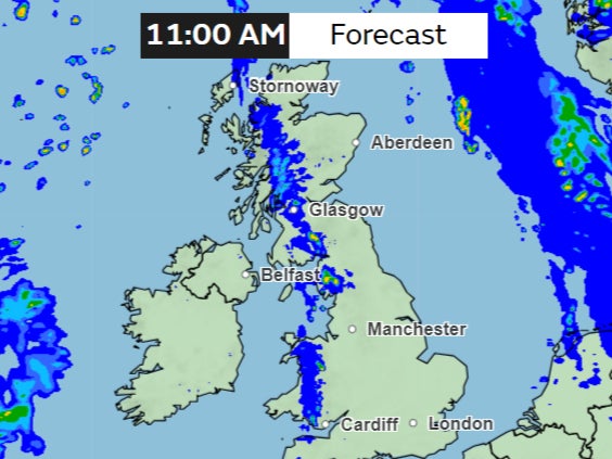 Met Office map shows fragmented showers in some parts of the UK which will weaken through the day