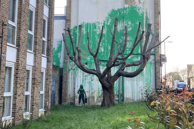 <p>A new piece of art work, which has appeared on the side of a building on Hornsey Road in Finsbury Park, London, is suspected of being by street artist Banksy (Ella Nunn/PA)</p>