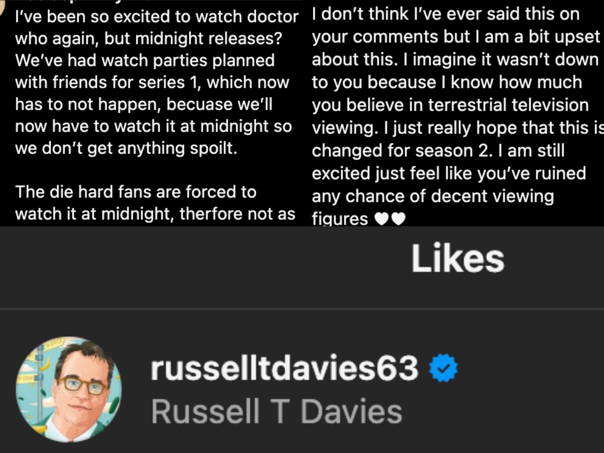 Russell T Davies likes posts criticising ‘Doctor Who’ episode rollout