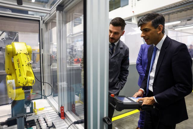 Rishi Sunak during a visit to an apprentice training centre in Coventry (Carl Recine/PA)