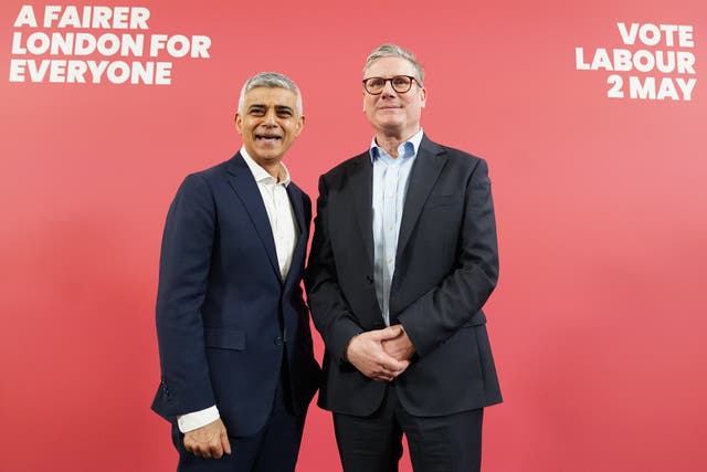 <p>Mayor of London Sadiq Khan appeared alongside Labour Party leader Sir Keir Starmer, at the launch his re-election campaign in West London (PA)</p>