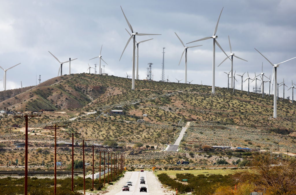 Wind turbines operate near Whitewater, California. A new study has found they have a small impact on property values which decreases over time