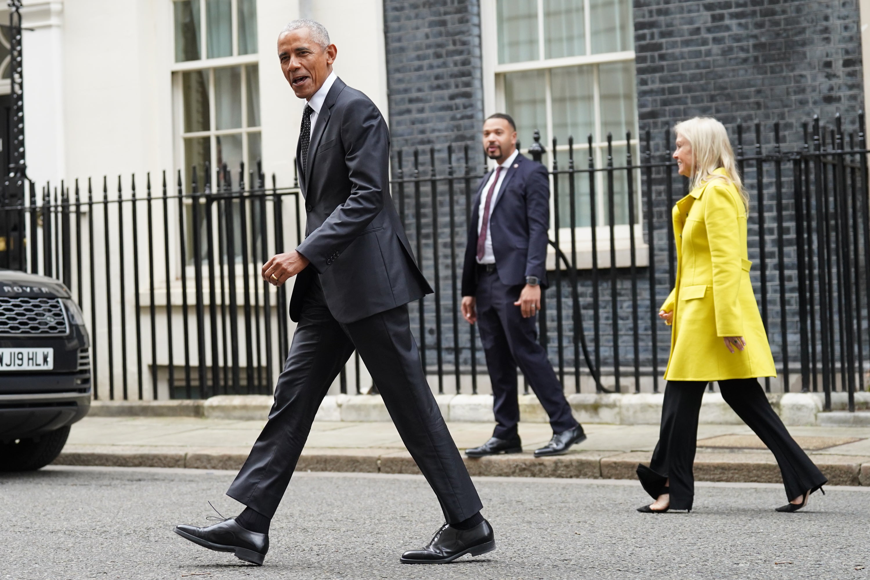 Former US president Barack Obama leaves following a meeting at 10 Downing Street, London