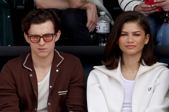 <p>Tom Holland and Zendaya watch Carlos Alcaraz of Spain play Daniil Medvedev of Russia during the Men’s Final of the BNP Paribas Open at Indian Wells Tennis Garden on 17 March 2024 in Indian Wells, California. </p>