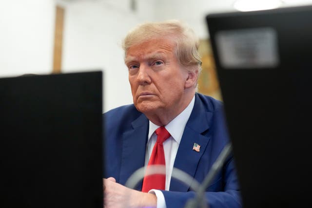 <p>Donald Trump sits in the courtroom before the start of closing arguments in his civil business fraud trial at New York Supreme Court, January 11, 2024, in New York</p>