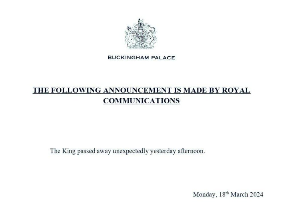 The fake Buckingham Palace announcement shared on Telegram appears to be a photoshopped version of message reporting the Queen’s death