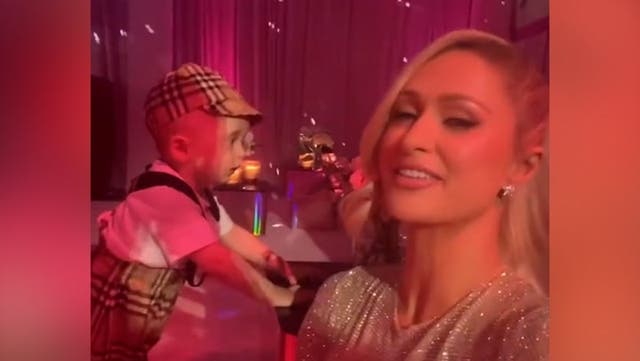<p>Paris Hilton shares video of son Phoenix dancing as she throws pink birthday-themed party.</p>