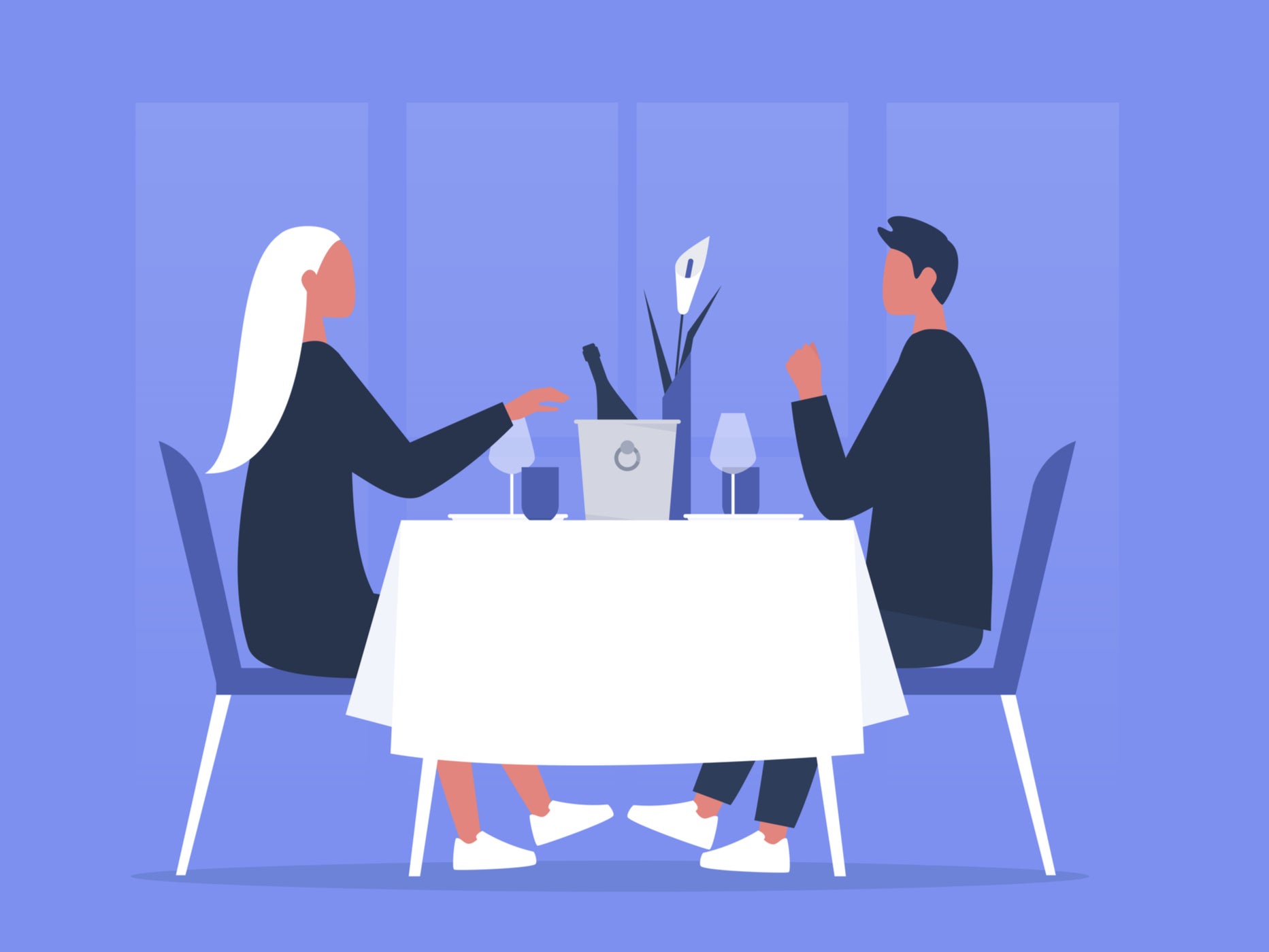 <p>Two adults having a romantic dinner.</p>