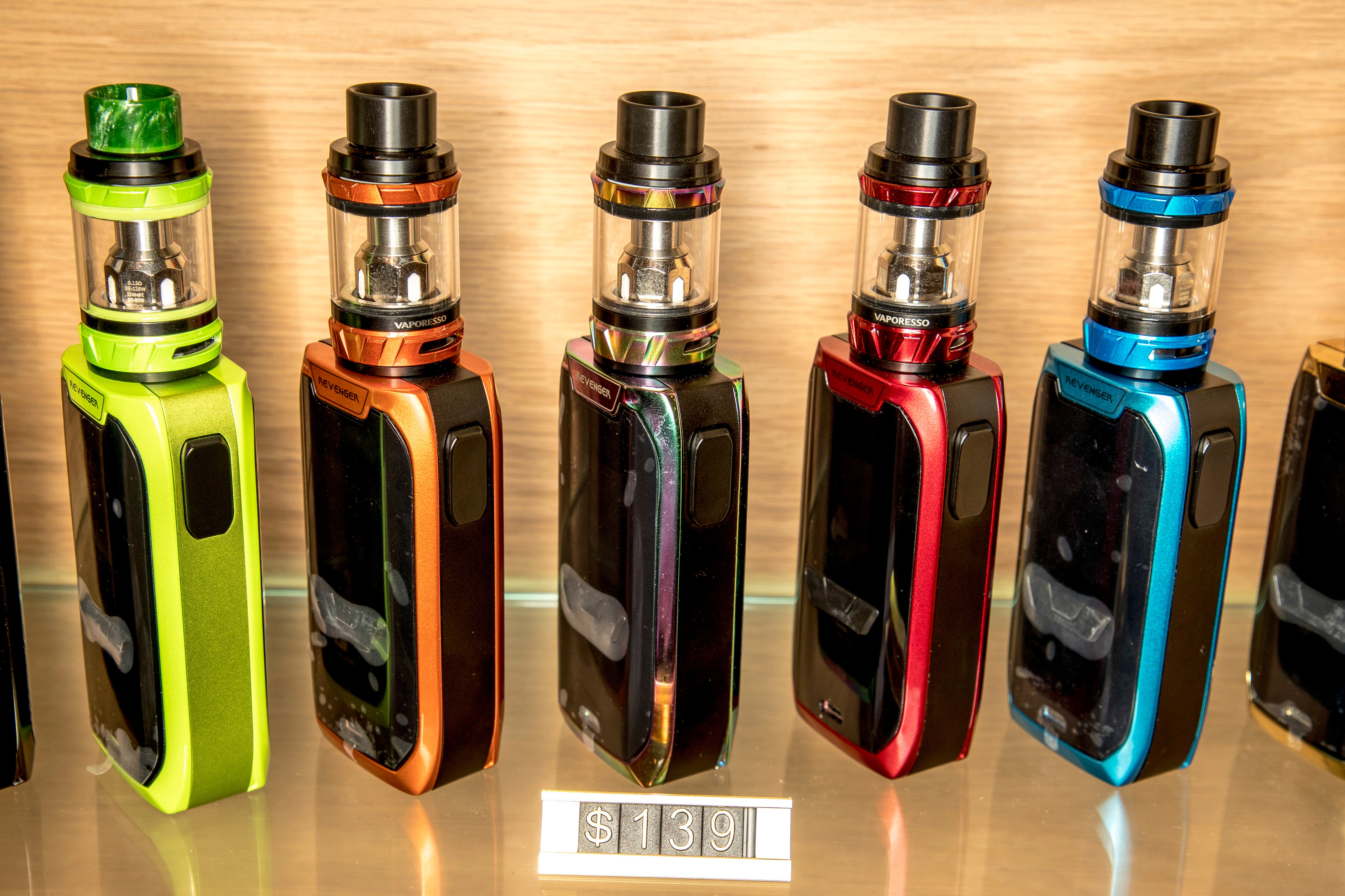 A row of vapes in an Auckland store