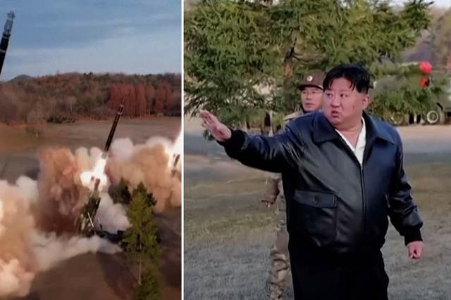 <p>Kim Jong-un witnesses North Korean rocket launcher drills.</p>