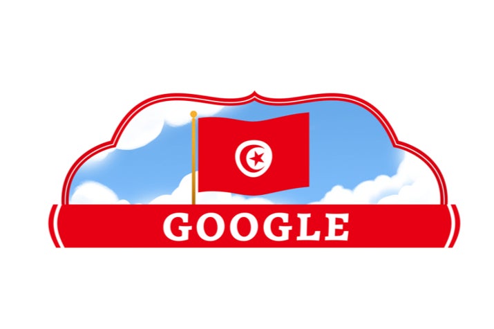 The Tunisian flag flies on this depiction of the Google Doodle