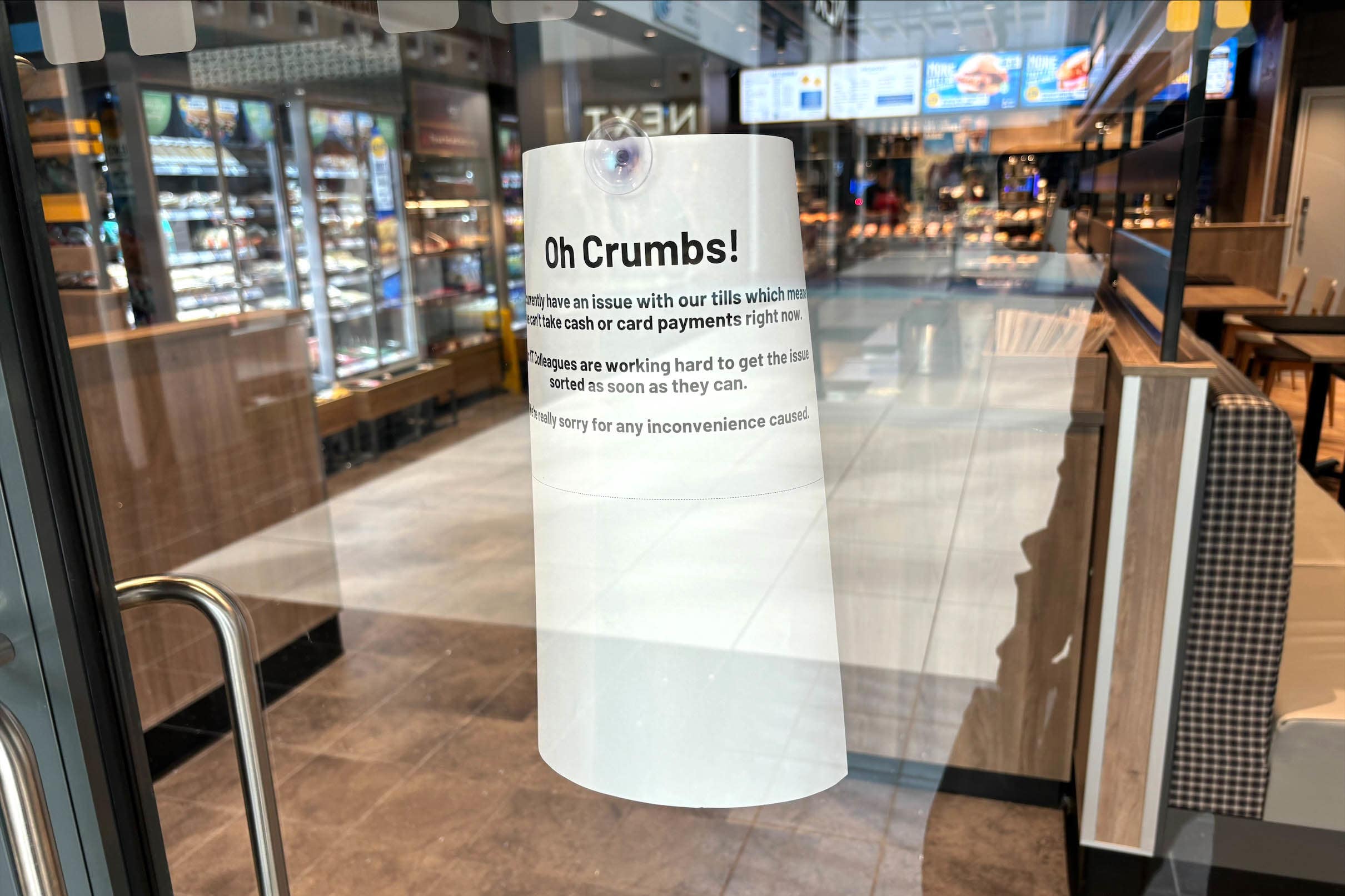 A sign in a Greggs shop in Chelmsford, Essex (Sam Russell/PA)