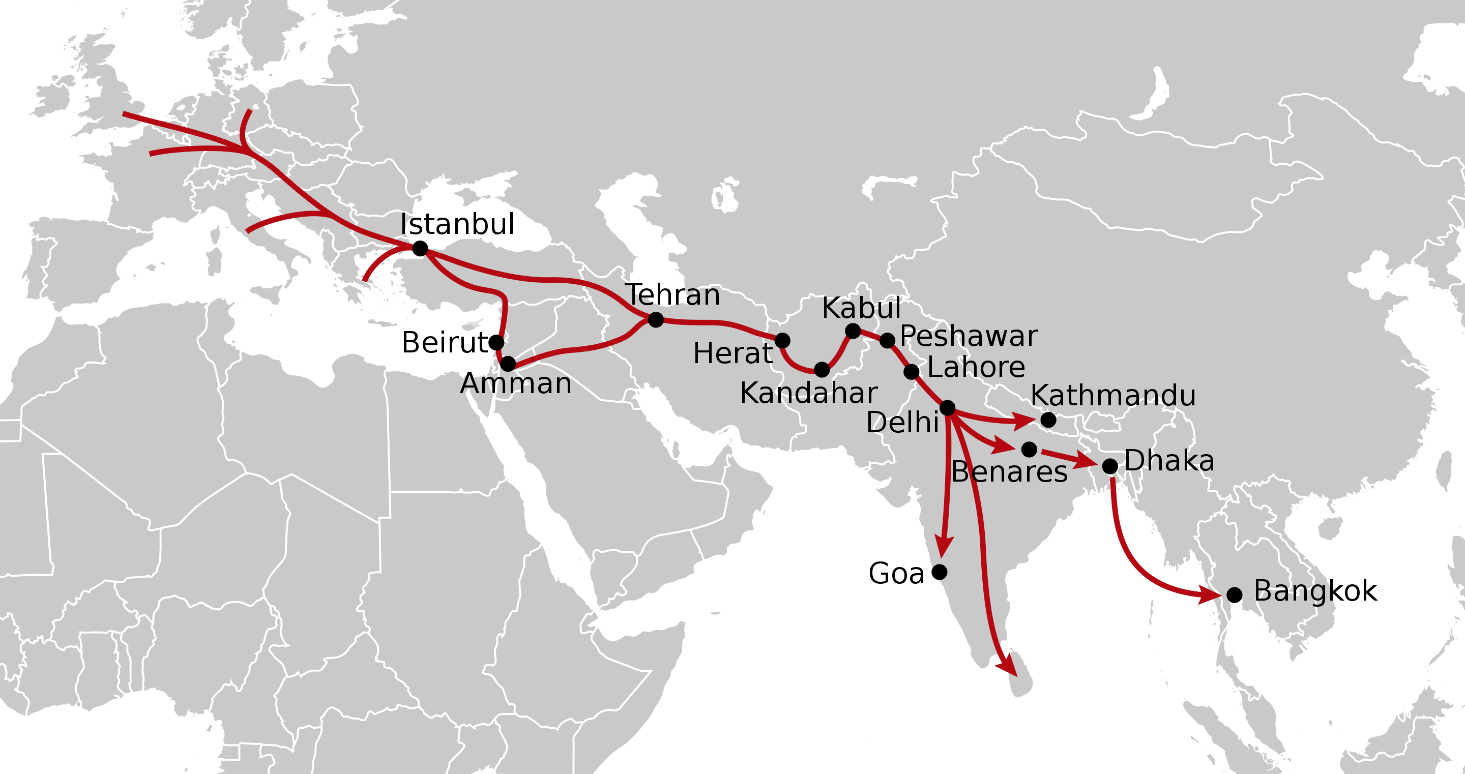 The hippie trail spans 12,000 miles from Europe to Asia