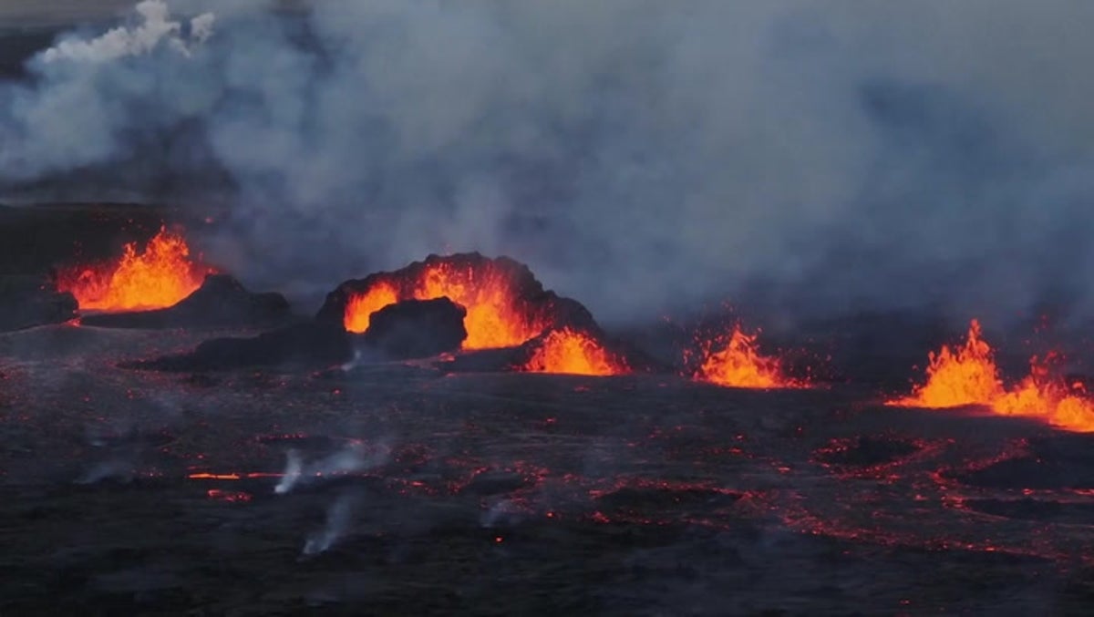 Stunning drone footage shows lava spewing from volcanic fissure in Iceland after eruption