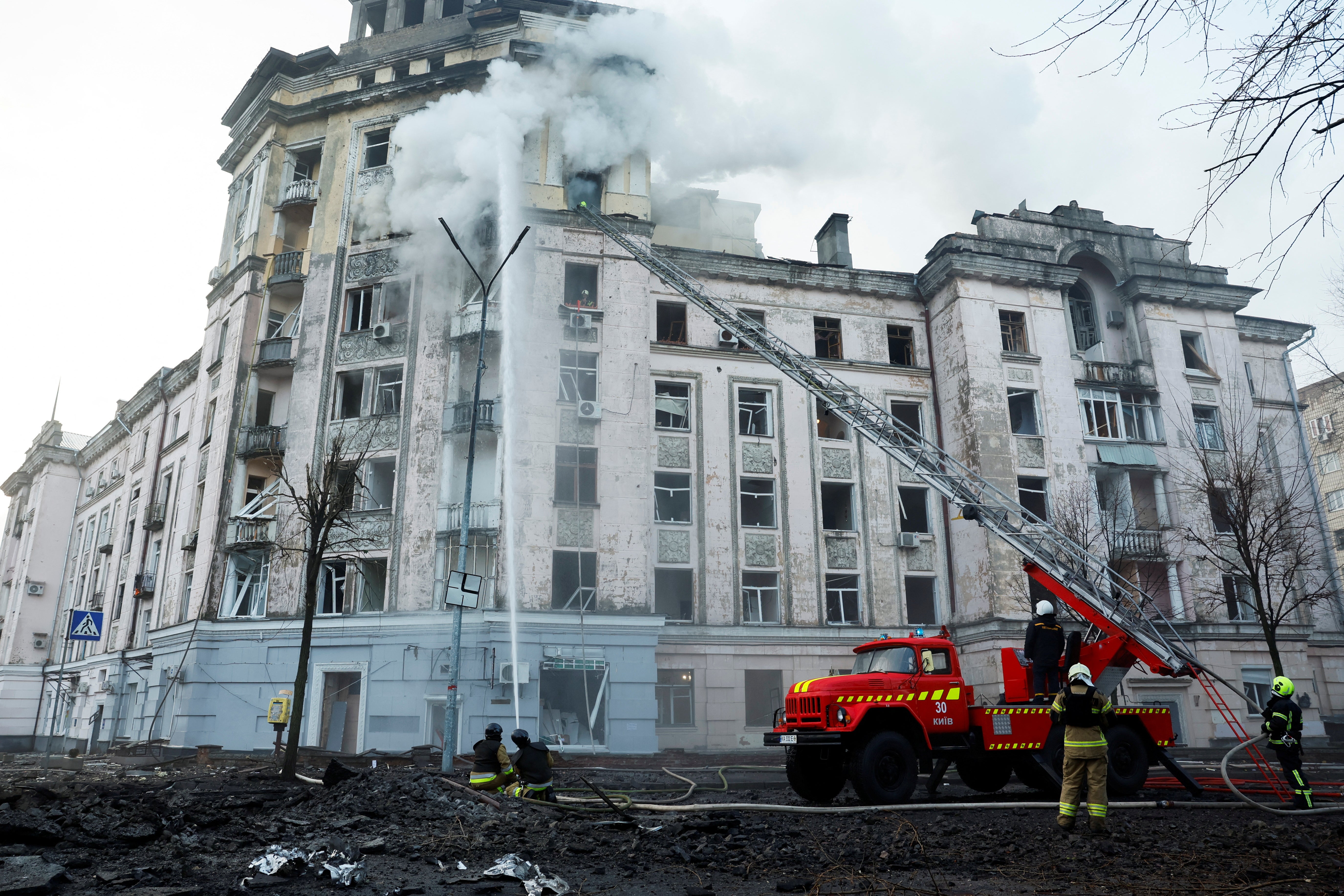 <p>Aftermath of a Russian missile attack in Kyiv</p>