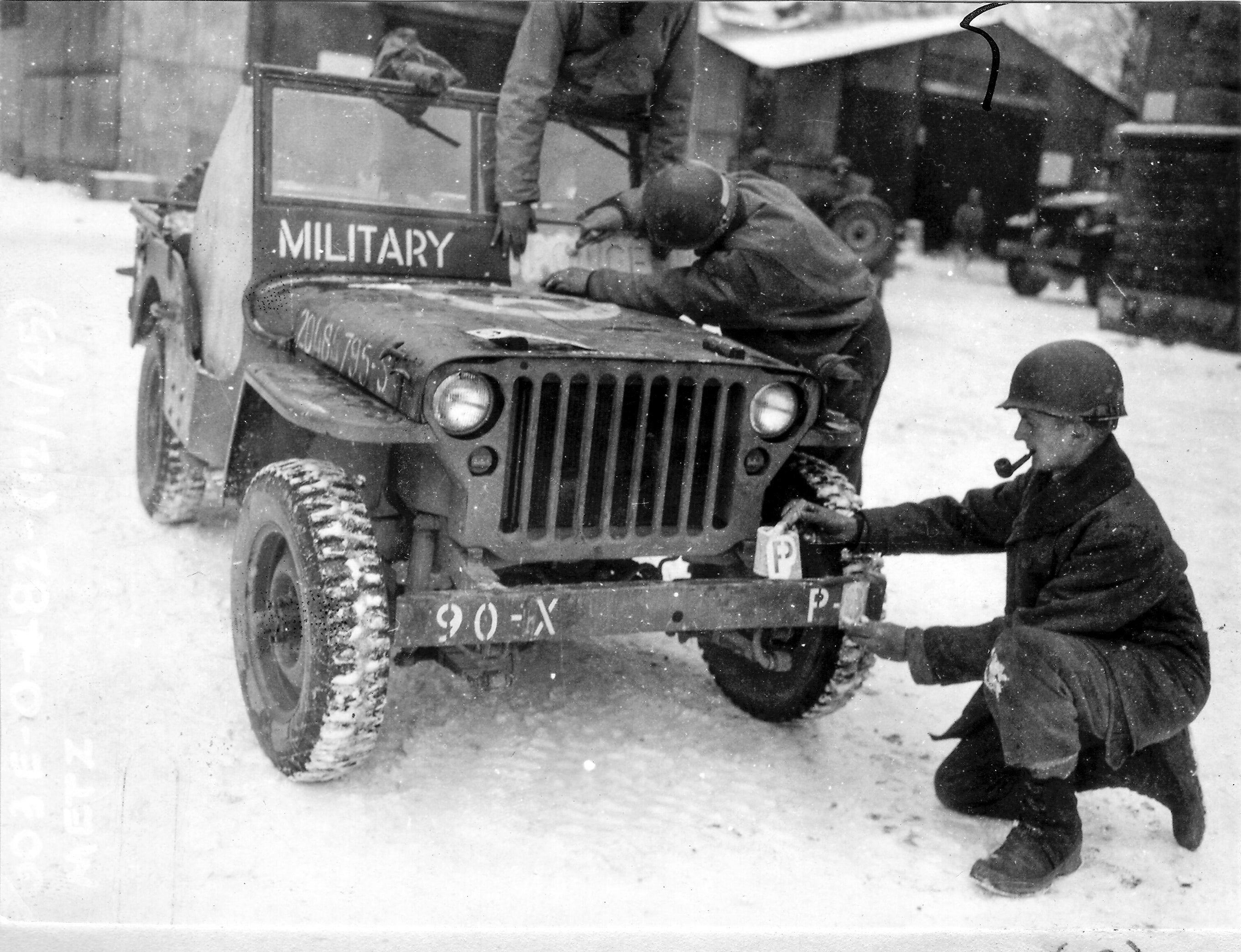 This photo provided by the Ghost Army Legacy Project shows a Jeep getting new bumper markings for special effects