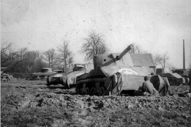 <p>This photo provided by the Ghost Army Legacy Project shows inflatable tanks in March, 1945</p>
