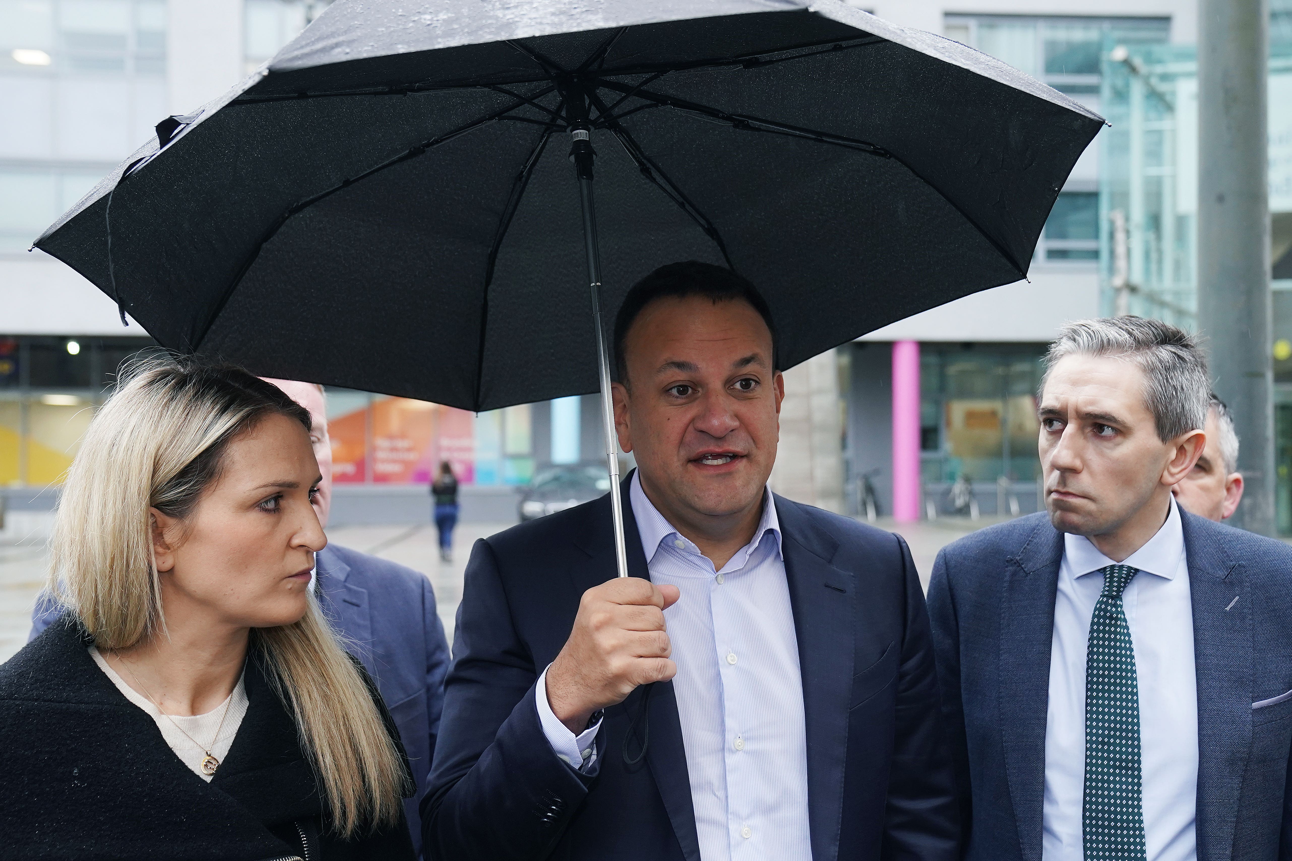 Taoiseach Leo Varadkar (centre) with Minister for Justice Helen McEntee (left) and Minister for Further and Higher Education Simon Harris (Brian Lawless/PA)