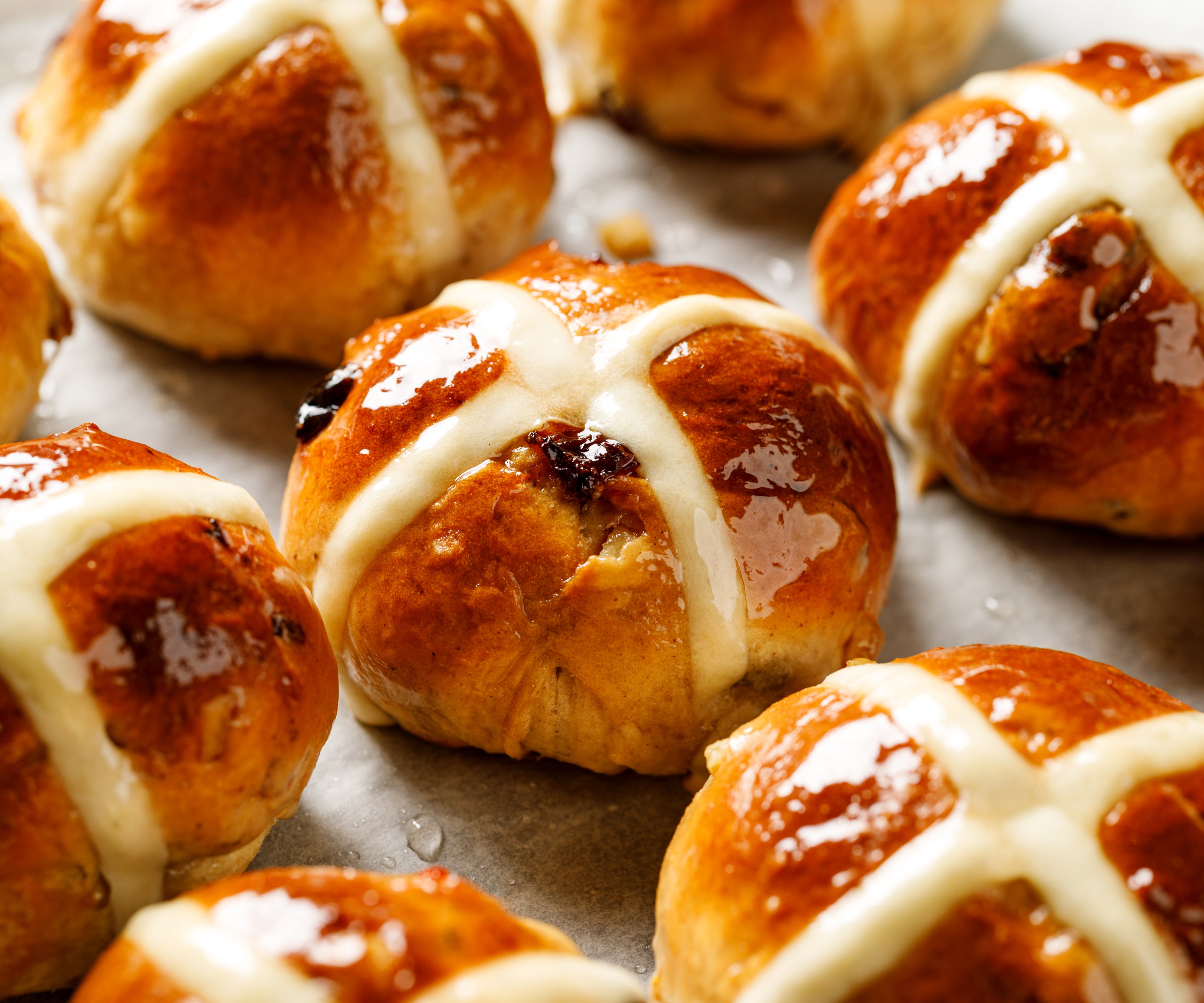 The cross on a hot cross bun represents the crucifixion of Jesus Christ