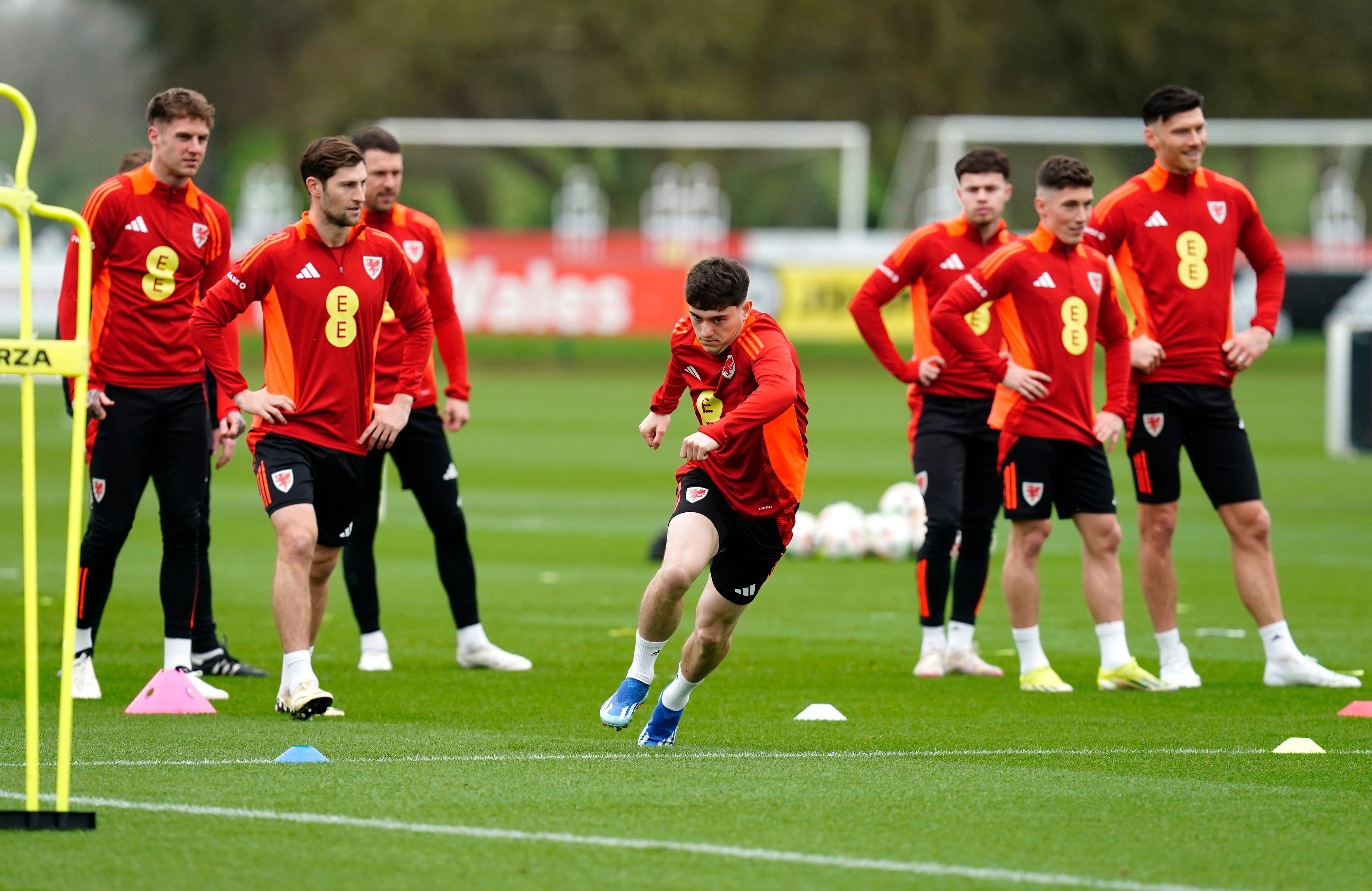 Wales winger Dan James in training this week