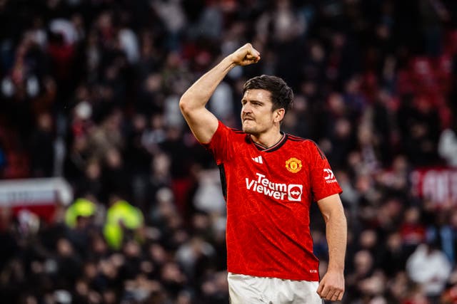<p>Harry Maguire celebrates Manchester United’s thrilling win over Liverpool</p>