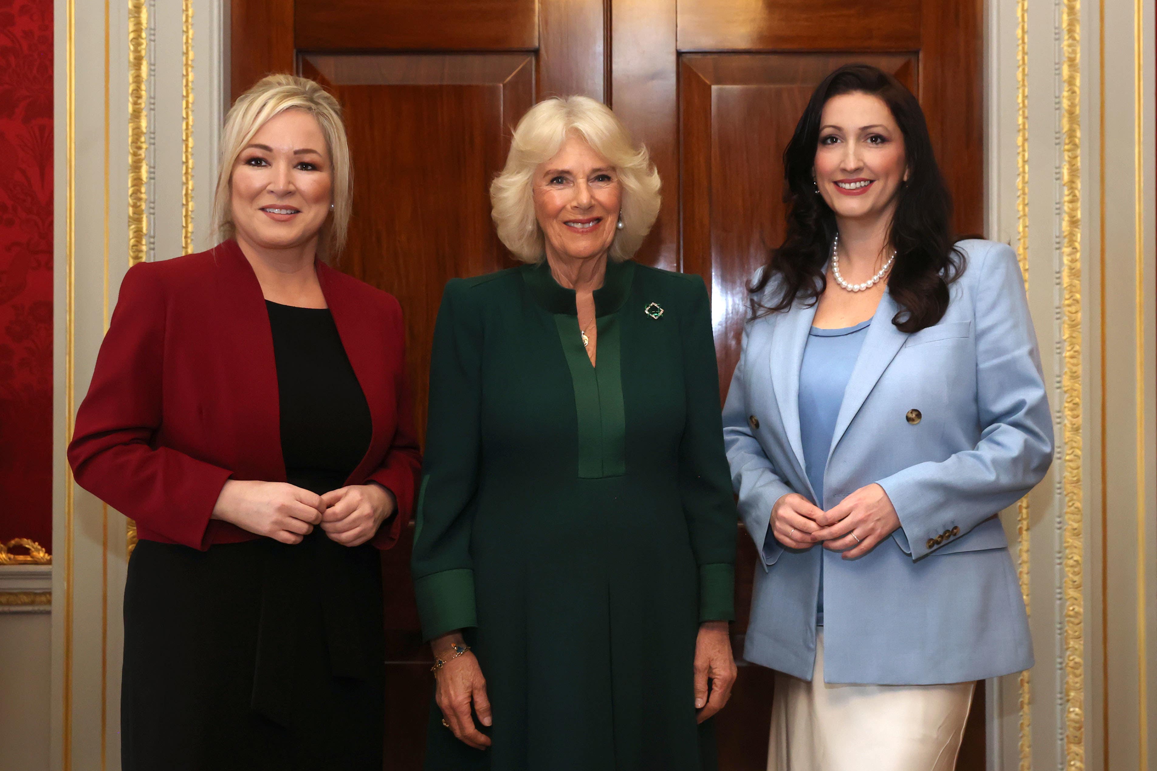 The Queen with first minister Michelle O’Neill, left, and deputy first minister Emma Little-Pengelly