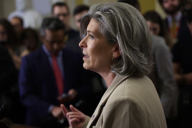 <p>WASHINGTON, DC - MARCH 06: U.S. Sen. Joni Ernst (R-IA) speaks during a news briefing after a weekly Senate Republican policy luncheon at the U.S. Capitol on March 6, 2024 in Washington, DC. Senate GOPs held the weekly luncheon to discuss Republican agenda.  (Photo by Alex Wong/Getty Images)</p>