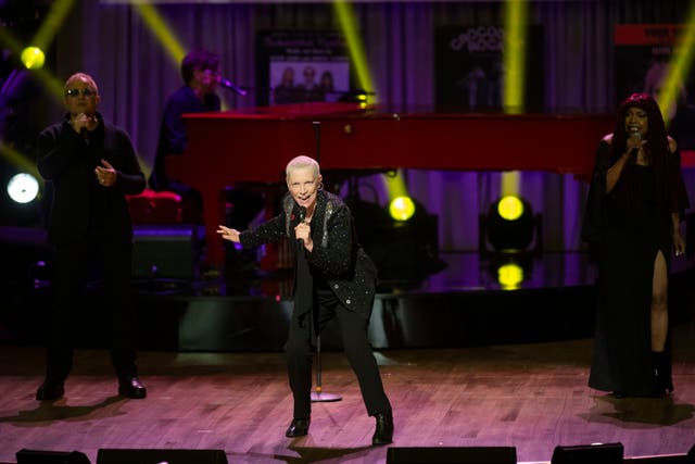 <p>Annie Lennox performs at the 2024 Library of Congress Gershwin Prize for Popular Song tribute concert honoring Elton John and Bernie Taupin on Wednesday, March 20, 2024 in Washington</p>