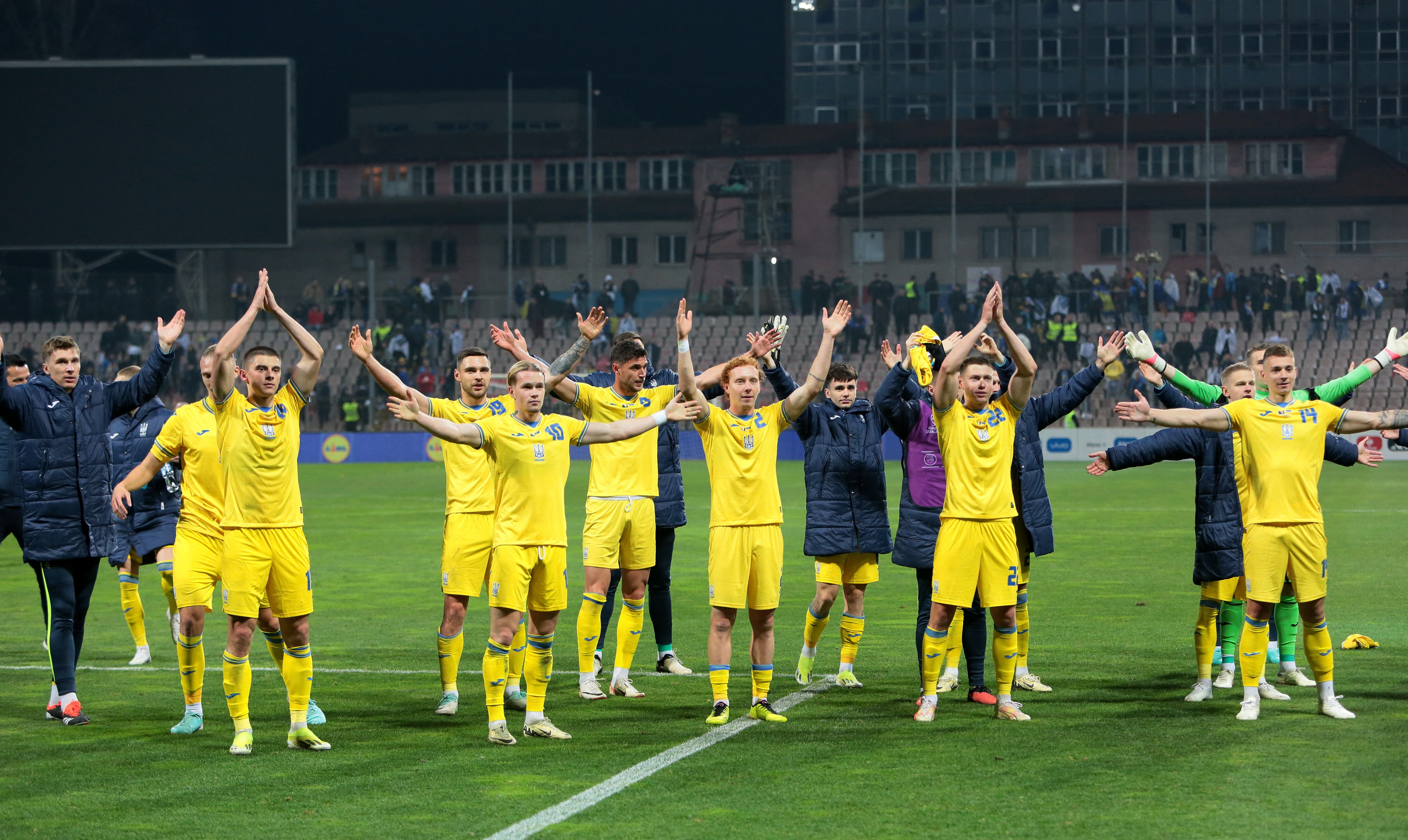 Ukraine celebrate with their fans after beating Bosnia-Herzegovina