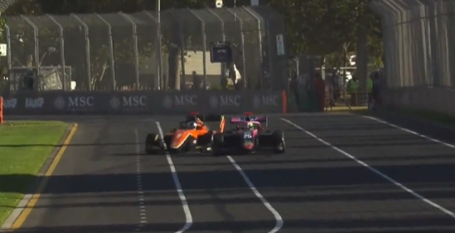<p>Formula 3 driver Nikola Tsolov (right) crashes into Alex Dunne (left) at the Australian Grand Prix </p>
