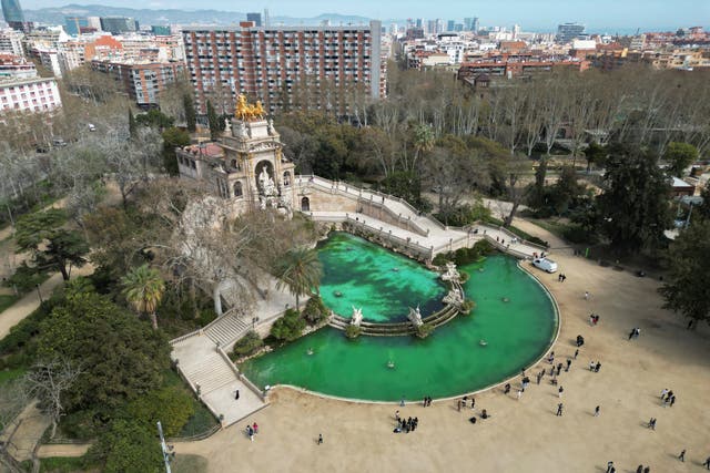 <p>A drone view shows a fountain at Parc de la Ciutadella in Barcelona, Spain, March 19, 2024</p>