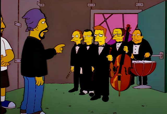 <p>A still from the episode of The Simpsons featuring Cypress Hill</p>