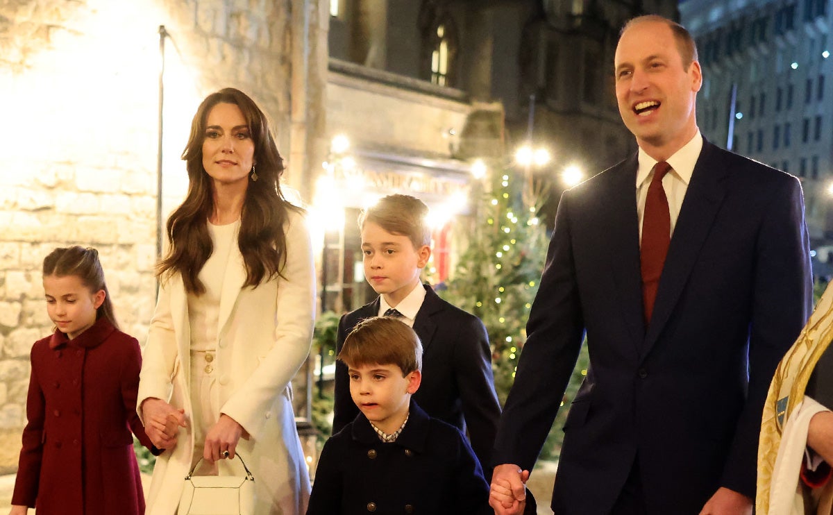 Princess Charlotte, the Princess of Wales, Prince George, Prince Louis, the Prince of Wales and The Dean of Westminster Abbey, The Very Reverend Dr David Hoyle arriving at the royal carol service last year