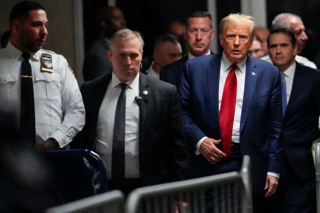<p>Donald Trump appears in a New York criminal courthouse on 15 February</p>