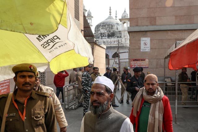 <p>Muslim devotees leave after offering afternoon prayers at the Gyanvapi mosque in Varanasi, Uttar Pradesh </p>