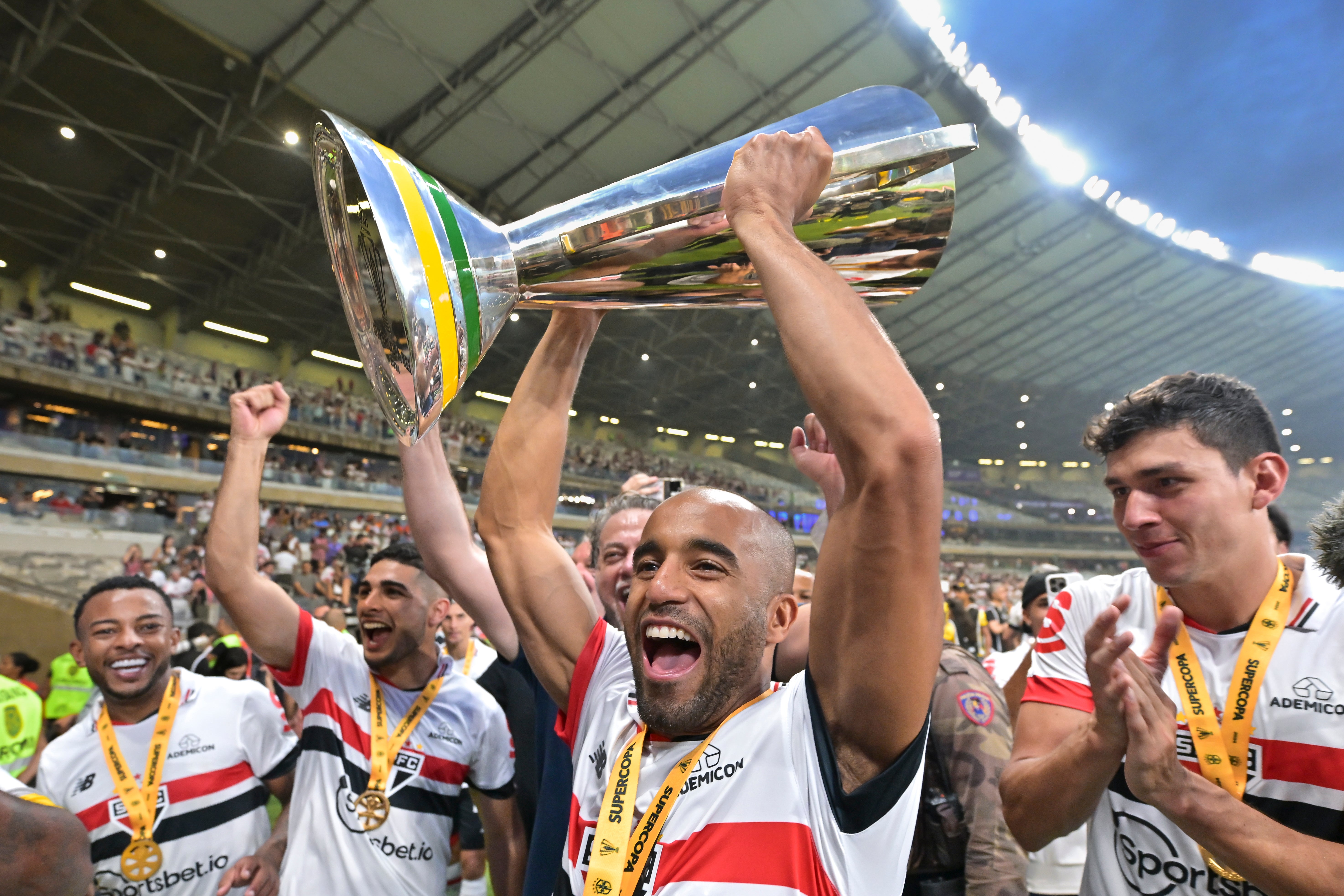 Lucas Moura celebrates Sao Paulo’s Supercopa win over Palmeiras last month