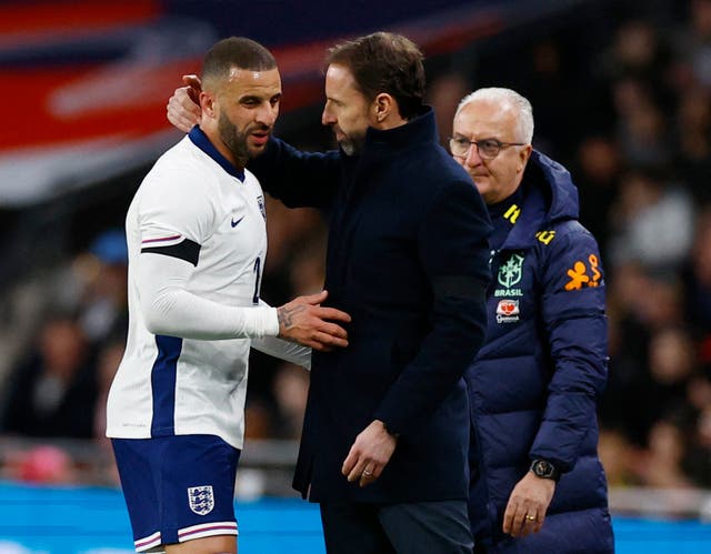 <p>Kyle Walker captained England but was brought off midway through the first half </p>