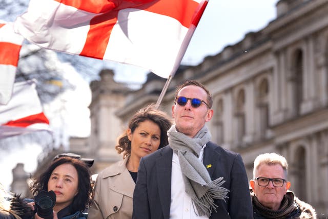 <p>Laurence Fox with girfriend Elizabeth 'Liz' Barker attending the 'Rally for British Culture' protest, organised by Turning Point UK, at the Cenotaph in Whitehall, London</p>