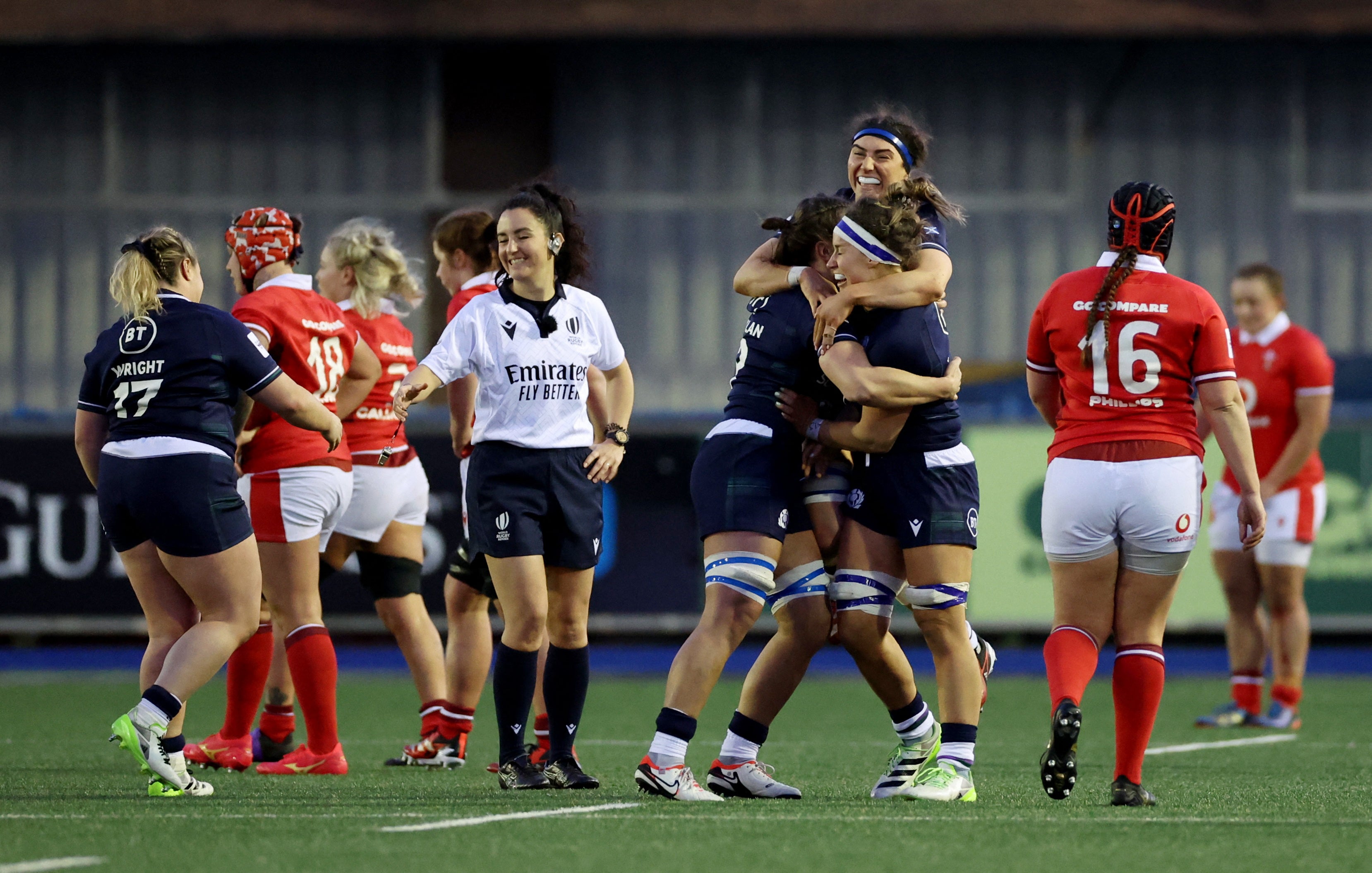 Scotland celebrate after holding on against Wales