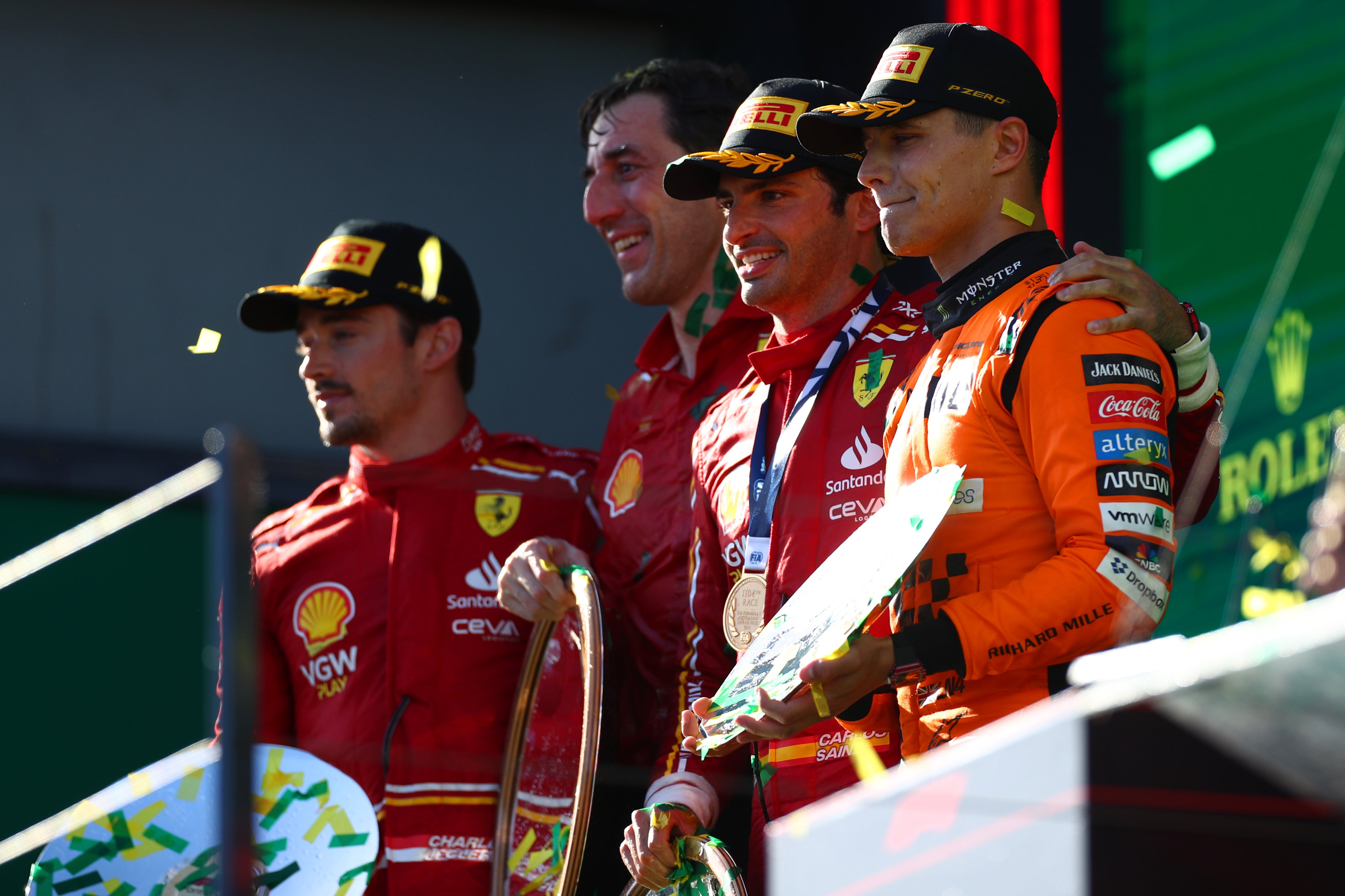 Lando Norris (right) finished on the podium for McLaren
