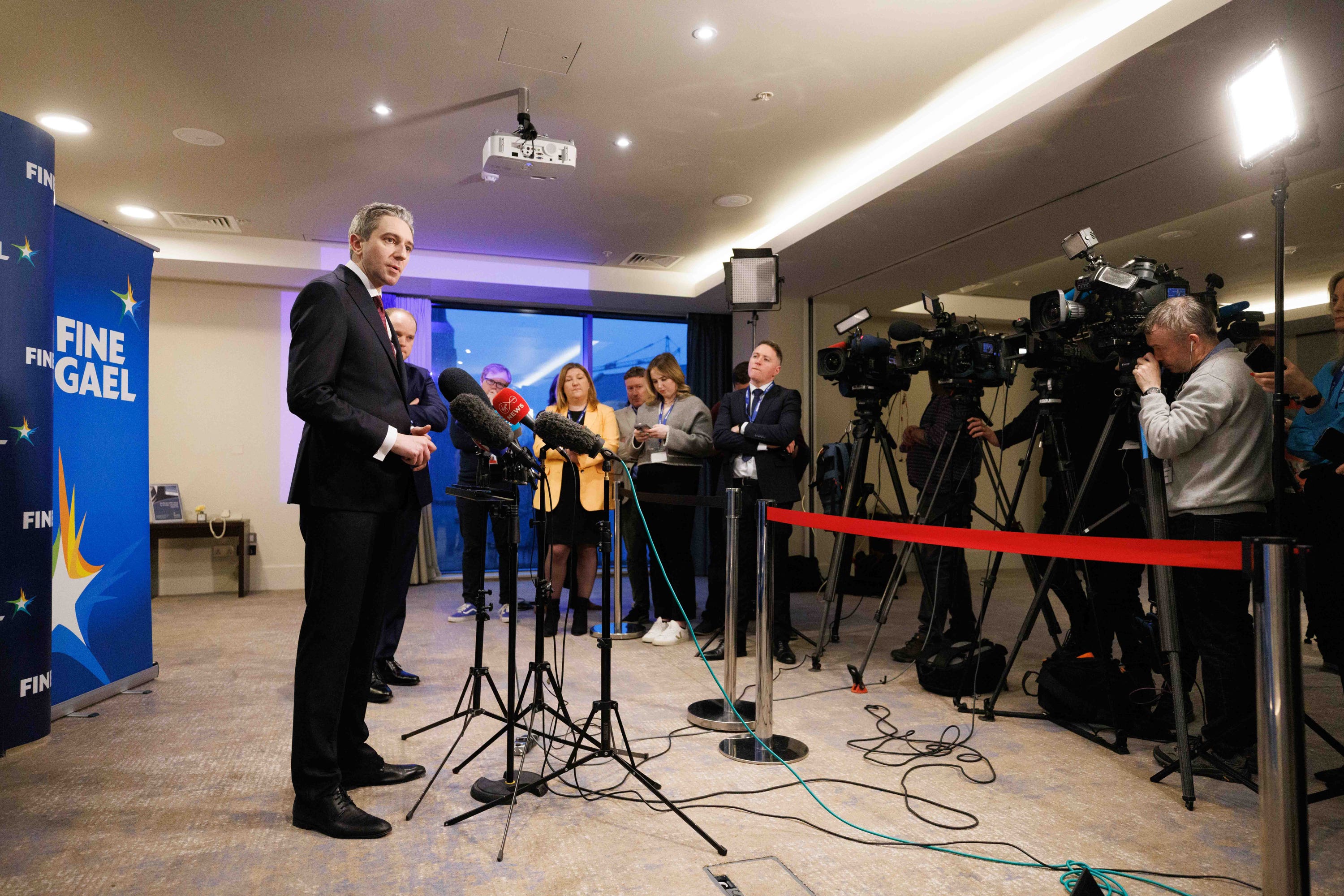 Simon Harris speaks to the media after being confirmed as the new leader of Fine Gael (Eamon Ward/PA)