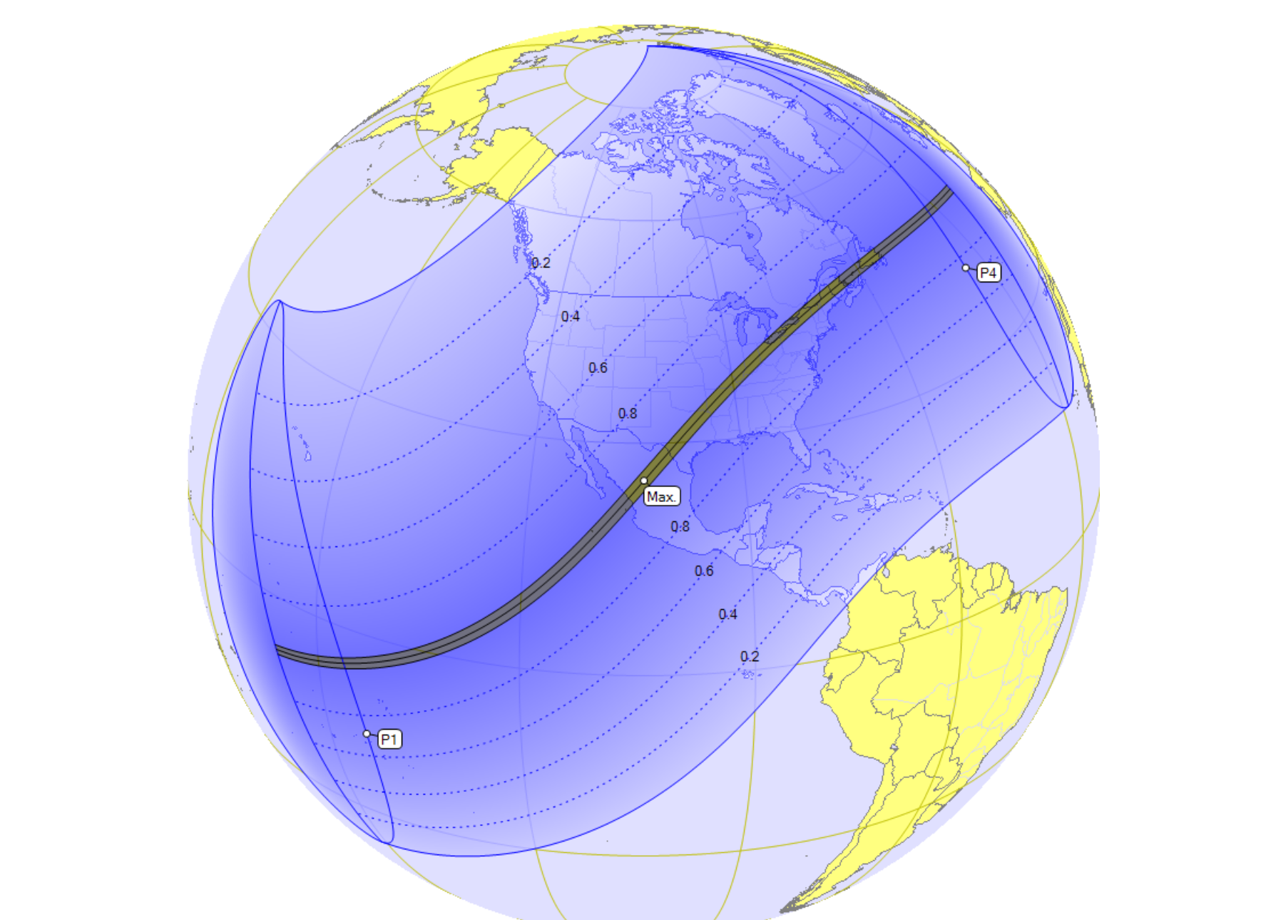 Darkening skies: the track of the total solar eclipse 2024